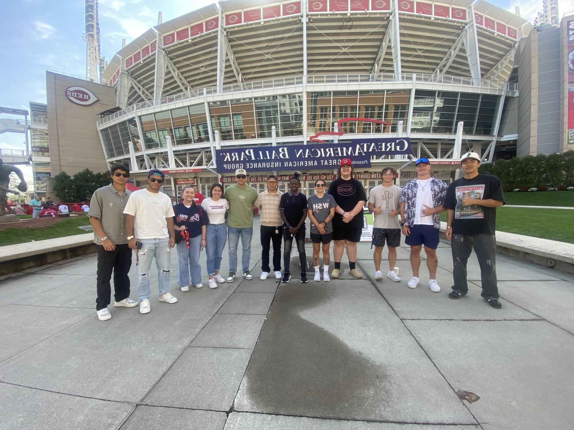 Students standing infront of the Great American Ballpark